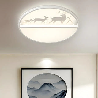 Black Circle Deer Silhouette Small LED Flush Mount Lamp Zawala Image - 2