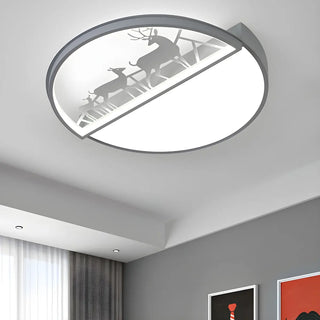 Black Circle Deer Silhouette Small LED Flush Mount Lamp Zawala Image - 3