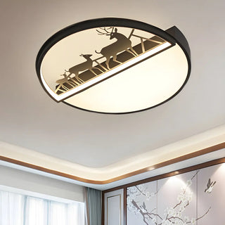 Black Circle Deer Silhouette Small LED Flush Mount Lamp Zawala Image - 4