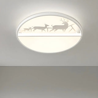 Black Circle Deer Silhouette Small LED Flush Mount Lamp Zawala Image - 5