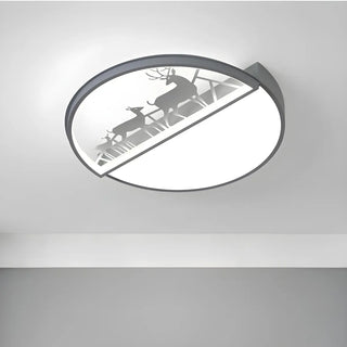 Black Circle Deer Silhouette Small LED Flush Mount Lamp Zawala Image - 7