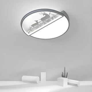 Black Circle Deer Silhouette Small LED Flush Mount Lamp Zawala Image - 8