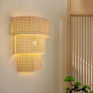 Coastal Cylinder Rattan Living Room Yellow Wall Sconce Zawala Image - 1