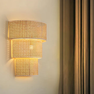 Coastal Cylinder Rattan Living Room Yellow Wall Sconce Zawala Image - 4