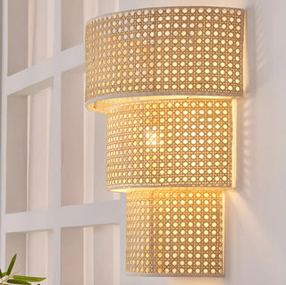 Coastal Cylinder Rattan Living Room Yellow Wall Sconce Zawala Image - 5
