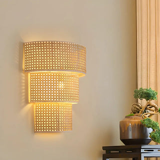 Coastal Cylinder Rattan Living Room Yellow Wall Sconce Zawala Image - 6