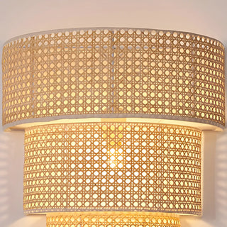 Coastal Cylinder Rattan Living Room Yellow Wall Sconce Zawala Image - 8