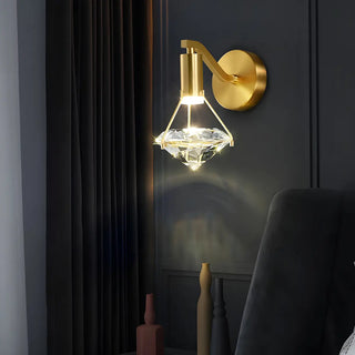 ZOWALA - Decorative Bedside Crystal Diamond Brass LED Wall Sconce Image - 2