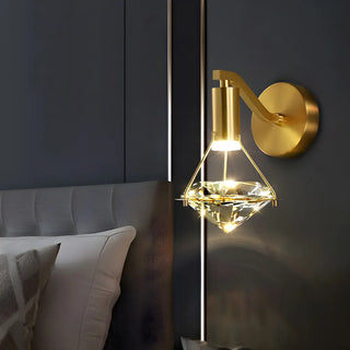 ZOWALA - Decorative Bedside Crystal Diamond Brass LED Wall Sconce Image - 3