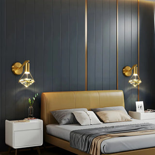 ZOWALA - Decorative Bedside Crystal Diamond Brass LED Wall Sconce Image - 4