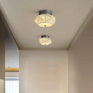 ZOWALA - Modern Crystal Drum Metal Hallway Flush Mount Silver 2-Light Image - 6