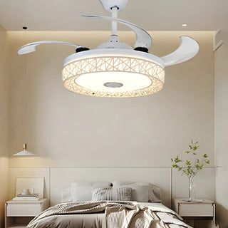 Adjustable Simple Drum Round Ceiling Fan with LED Light Zowala Image - 1