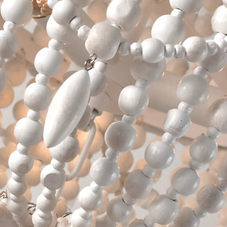 ZOWALA - Distressed White Solid Wood Beaded Chandelier Image - 10