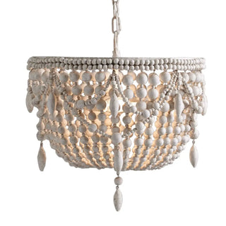 ZOWALA - Distressed White Solid Wood Beaded Chandelier Image - 11