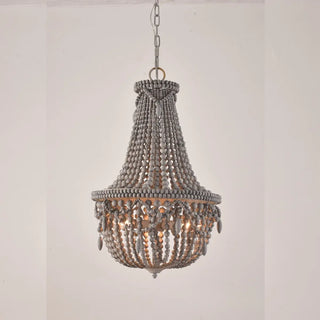 ZOWALA - Distressed White Solid Wood Beaded Chandelier Image - 12