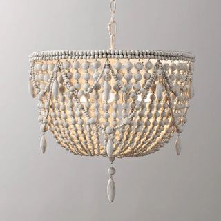 ZOWALA - Distressed White Solid Wood Beaded Chandelier Image - 4
