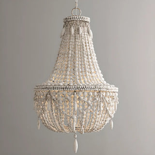 ZOWALA - Distressed White Solid Wood Beaded Chandelier Image - 6