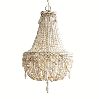 ZOWALA - Distressed White Solid Wood Beaded Chandelier Image - 7