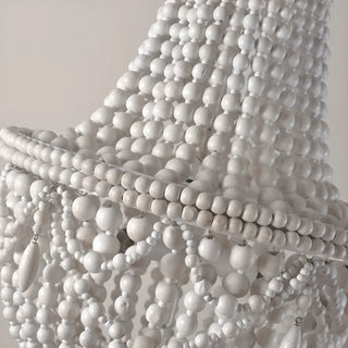 ZOWALA - Distressed White Solid Wood Beaded Chandelier Image - 9
