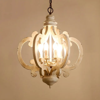 ZOWALA - Distressed White Wood Candle Round Farmhouse Chandelier Image - 2