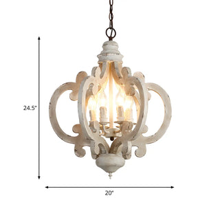 ZOWALA - Distressed White Wood Candle Round Farmhouse Chandelier #size