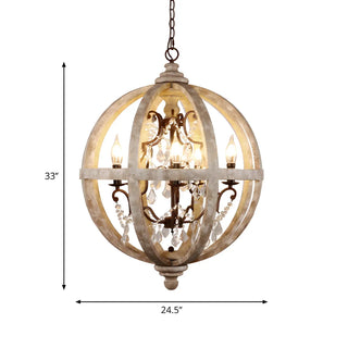 ZOWALA - Distressed Wood Rustic Orb Chandelier Image - 10