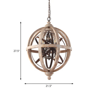 ZOWALA - Distressed Wood Rustic Orb Chandelier Image - 11
