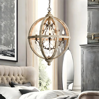 ZOWALA - Distressed Wood Rustic Orb Chandelier Image - 1