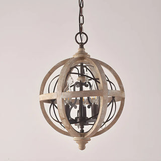 ZOWALA - Distressed Wood Rustic Orb Chandelier Image - 2