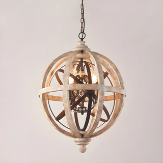 ZOWALA - Distressed Wood Rustic Orb Chandelier Image - 3