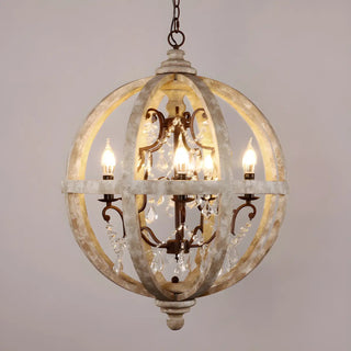 ZOWALA - Distressed Wood Rustic Orb Chandelier Image - 4