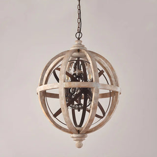 ZOWALA - Distressed Wood Rustic Orb Chandelier Image - 5