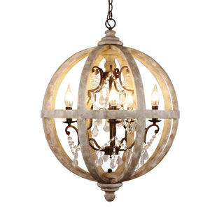 ZOWALA - Distressed Wood Rustic Orb Chandelier Image - 7