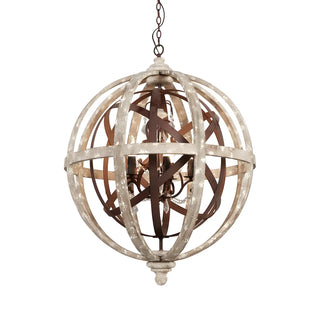 ZOWALA - Distressed Wood Rustic Orb Chandelier Image - 8