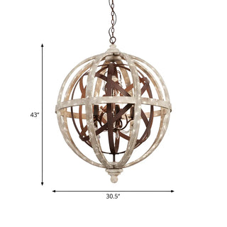 ZOWALA - Distressed Wood Rustic Orb Chandelier #size