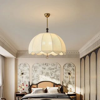 ZOWALA - Umbrella Fabric Bedroom Downrod Beige Dome Chandelier Image - 2