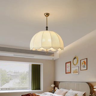 ZOWALA - Umbrella Fabric Bedroom Downrod Beige Dome Chandelier Image - 3