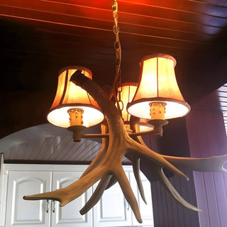 ZOWALA - Resin Antler Fabric Brown 3-Light Farmhouse Chandelier Image - 1