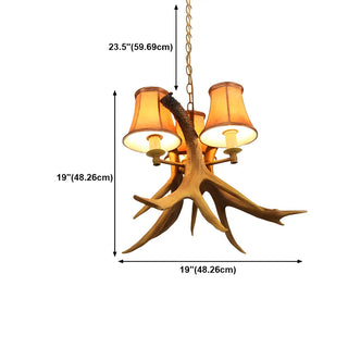 ZOWALA - Resin Antler Fabric Brown 3-Light Farmhouse Chandelier #size