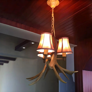 ZOWALA - Resin Antler Fabric Brown 3-Light Farmhouse Chandelier Image - 2