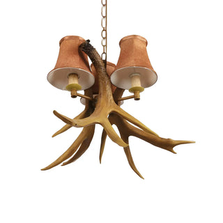 ZOWALA - Resin Antler Fabric Brown 3-Light Farmhouse Chandelier Image - 4