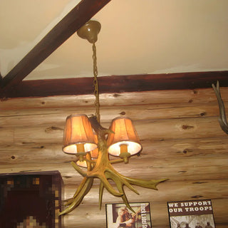 ZOWALA - Resin Antler Fabric Brown 3-Light Farmhouse Chandelier Image - 5