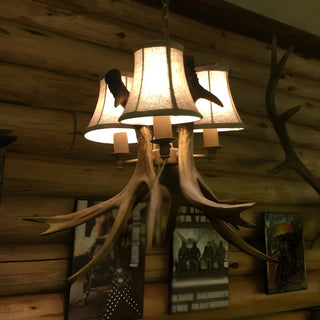 ZOWALA - Resin Antler Fabric Brown 3-Light Farmhouse Chandelier Image - 6