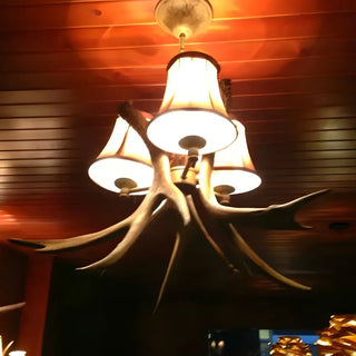 ZOWALA - Resin Antler Fabric Brown 3-Light Farmhouse Chandelier Image - 7