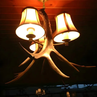 ZOWALA - Resin Antler Fabric Brown 3-Light Farmhouse Chandelier Image - 8