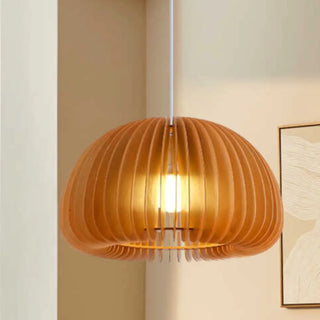 Elegant 1 Light Simple Brown Dish Pendant Lamp with Solid Wood Shade and String Mounting Zawala Image - 1