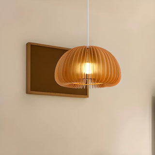 Elegant 1 Light Simple Brown Dish Pendant Lamp with Solid Wood Shade and String Mounting Zawala Image - 3