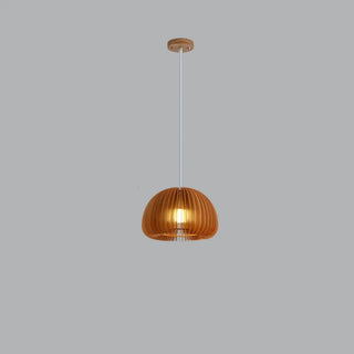 Elegant 1 Light Simple Brown Dish Pendant Lamp with Solid Wood Shade and String Mounting Zawala Image - 4