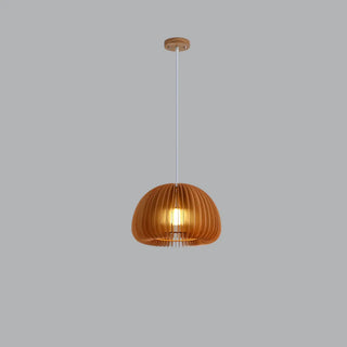 Elegant 1 Light Simple Brown Dish Pendant Lamp with Solid Wood Shade and String Mounting Zawala Image - 5