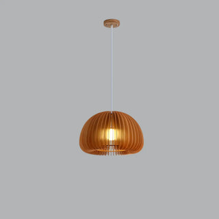 Elegant 1 Light Simple Brown Dish Pendant Lamp with Solid Wood Shade and String Mounting Zawala Image - 6